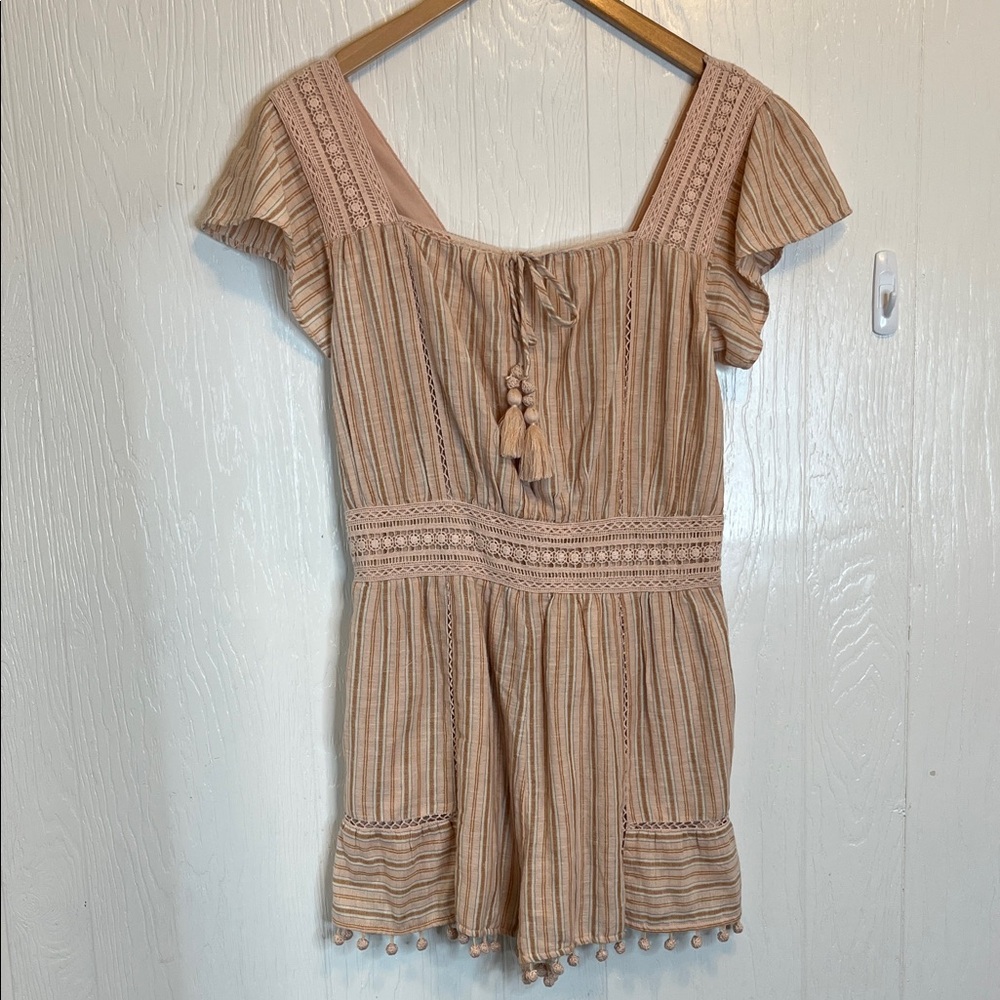American Eagle Outfitters Striped Romper in Peach and Tan M
